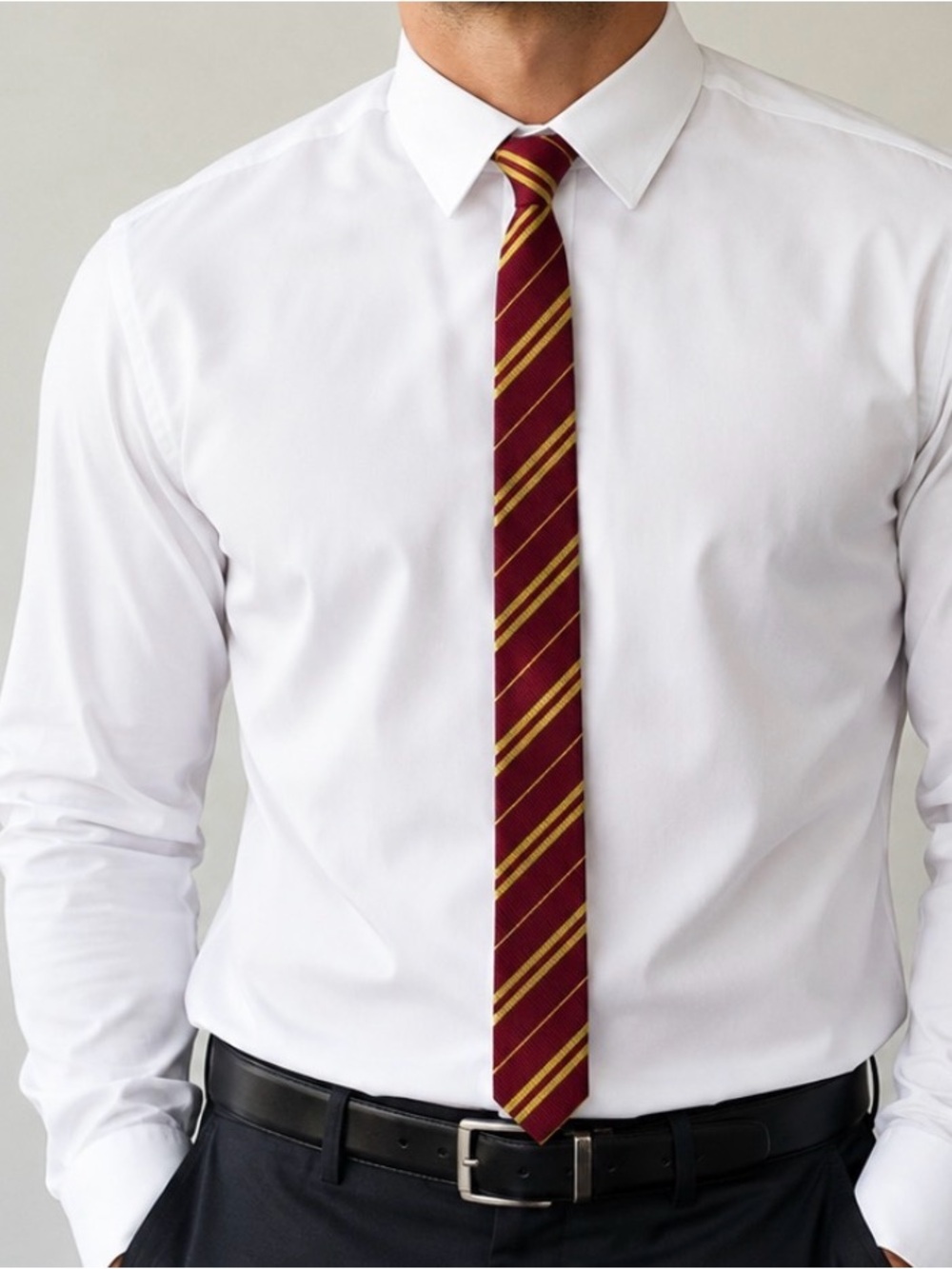 Classic Burgundy and Gold Stripe Men's Tie skinny Harry Potter style